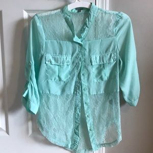 Tiffany blue lace blouse.